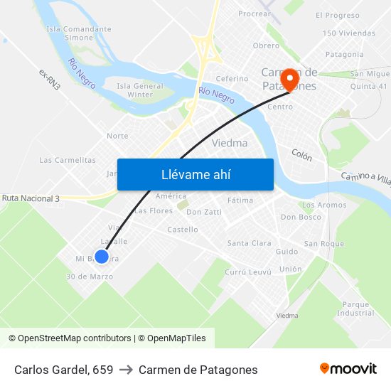 Carlos Gardel, 659 to Carmen de Patagones map