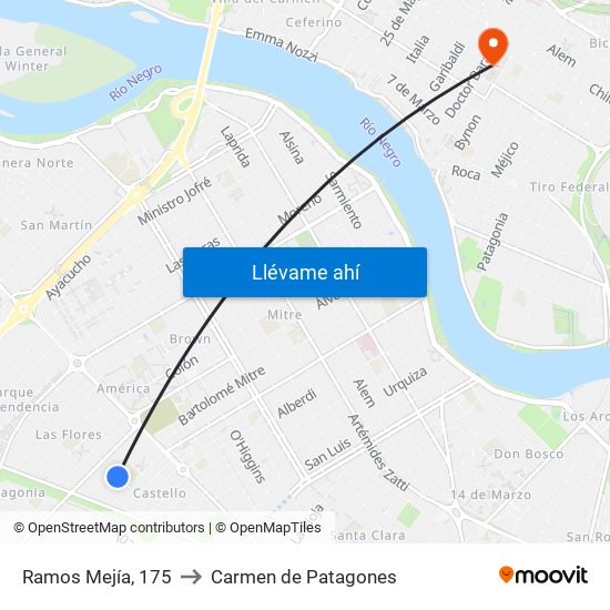 Ramos Mejía, 175 to Carmen de Patagones map