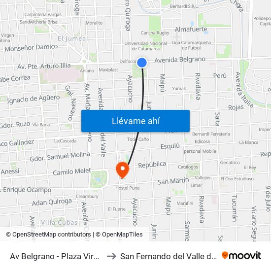 Av Belgrano -  Plaza Virgen Del Valle to San Fernando del Valle de Catamarca map