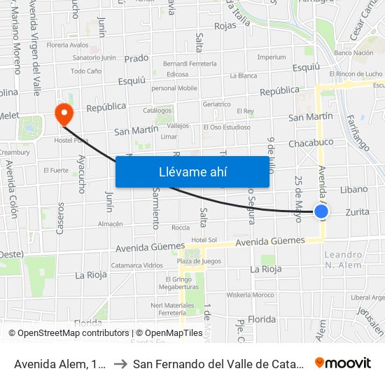 Avenida Alem, 1061 to San Fernando del Valle de Catamarca map