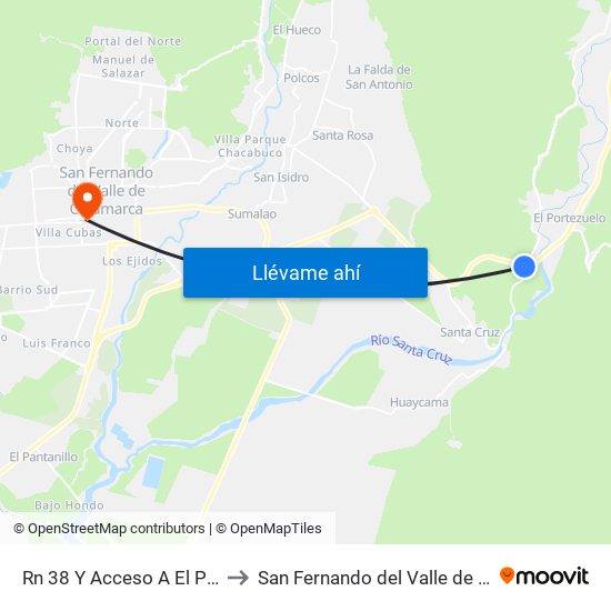 Rn 38 Y Acceso A El Portezuelo to San Fernando del Valle de Catamarca map