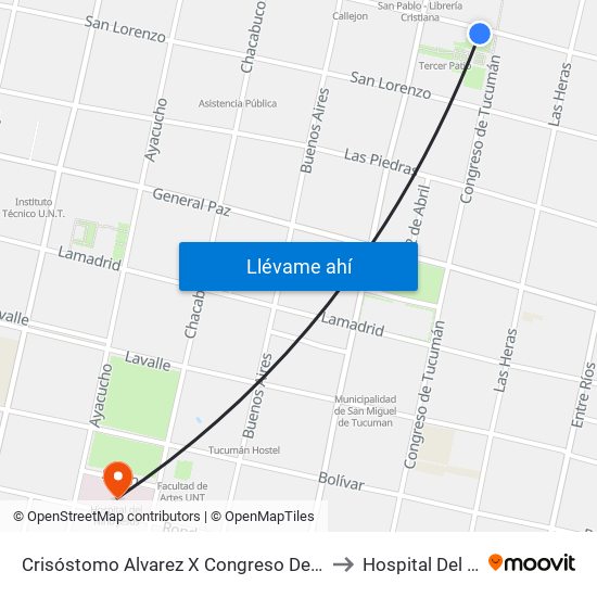 Crisóstomo Alvarez X Congreso De Tucumán (Casa Histórica) to Hospital Del Niño Jesús map