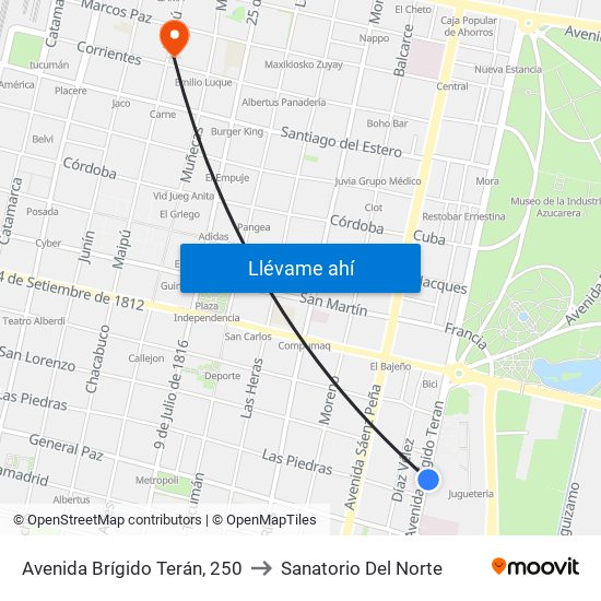 Avenida Brígido Terán, 250 to Sanatorio Del Norte map