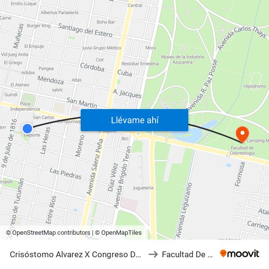 Crisóstomo Alvarez X Congreso De Tucumán (Casa Histórica) to Facultad De Odontología map