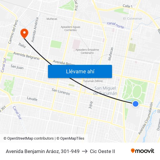 Avenida Benjamin Aráoz, 301-949 to Cic Oeste II map