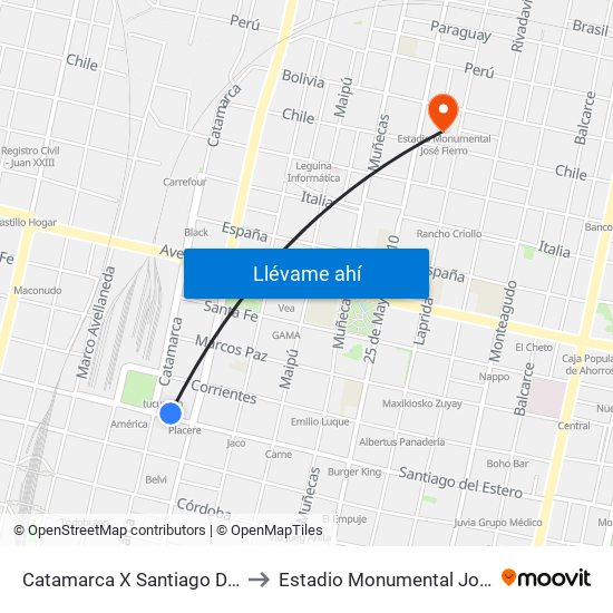 Catamarca X Santiago Del Estero to Estadio Monumental José Fierro map