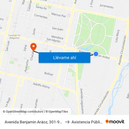 Avenida Benjamin Aráoz, 301-949 to Asistencia Pública map