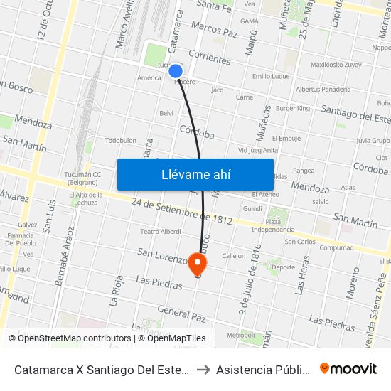 Catamarca X Santiago Del Estero to Asistencia Pública map