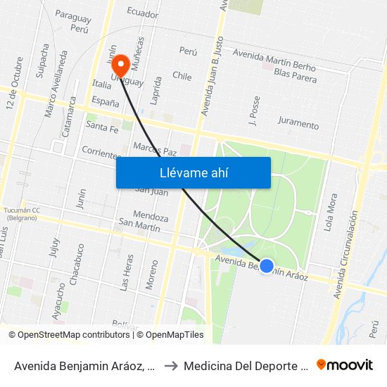 Avenida Benjamin Aráoz, 301-949 to Medicina Del Deporte Siprosa map