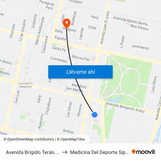 Avenida Brígido Terán, 250 to Medicina Del Deporte Siprosa map