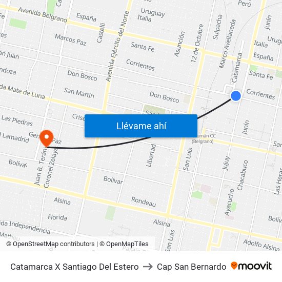 Catamarca X Santiago Del Estero to Cap San Bernardo map