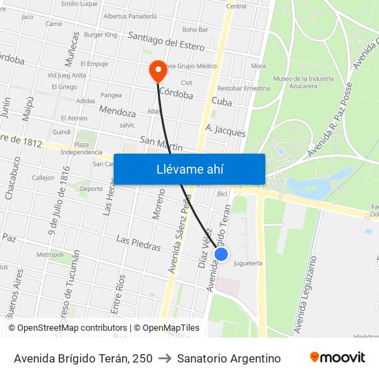 Avenida Brígido Terán, 250 to Sanatorio Argentino map