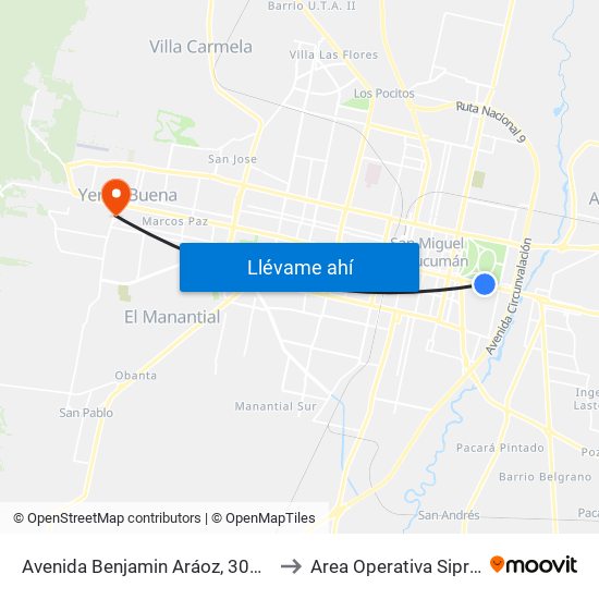 Avenida Benjamin Aráoz, 301-949 to Area Operativa Siprosa map