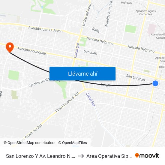 San Lorenzo Y Av. Leandro N. Alem to Area Operativa Siprosa map
