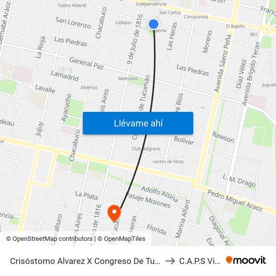 Crisóstomo Alvarez X Congreso De Tucumán (Casa Histórica) to C.A.P.S Villa Alem map