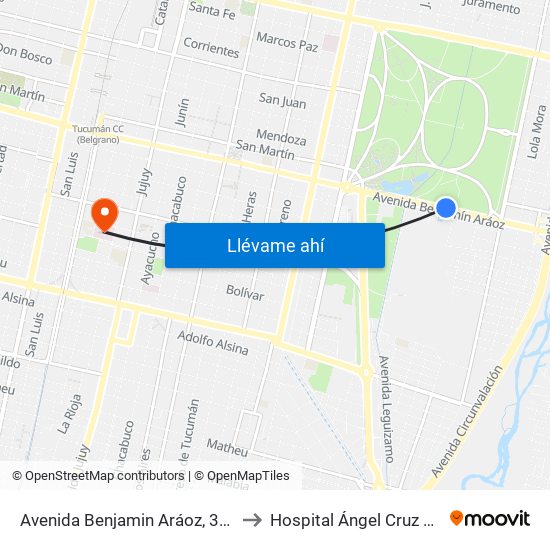 Avenida Benjamin Aráoz, 301-949 to Hospital Ángel Cruz Padilla map