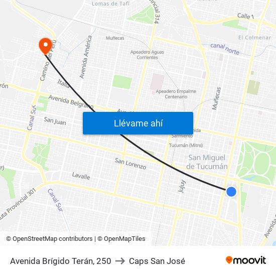 Avenida Brígido Terán, 250 to Caps San José map