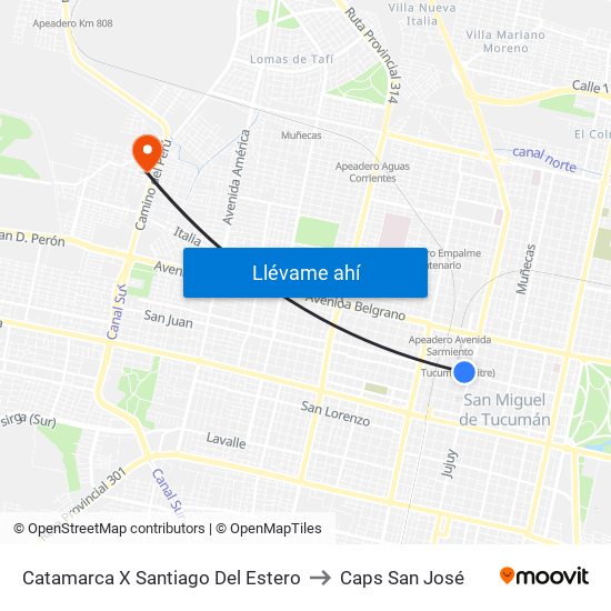 Catamarca X Santiago Del Estero to Caps San José map