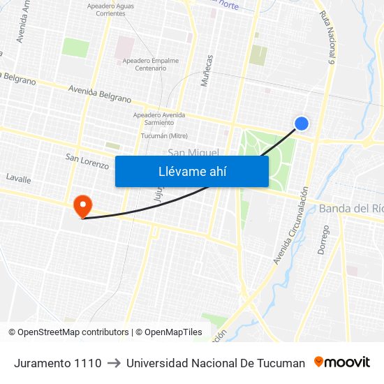 Juramento 1110 to Universidad Nacional De Tucuman map