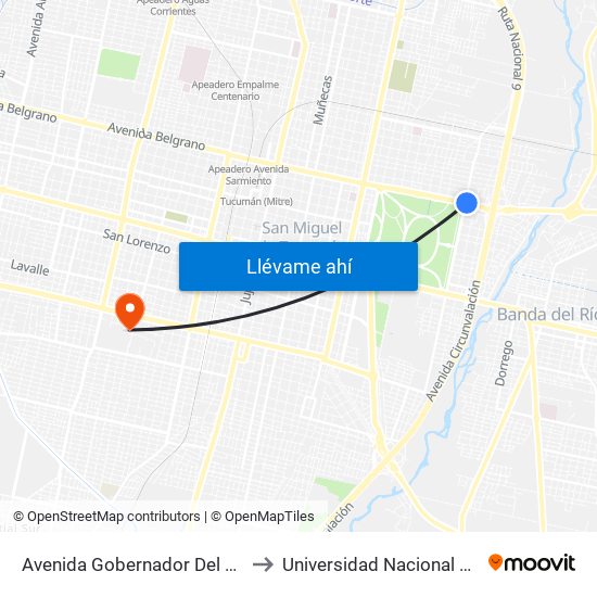 Avenida Gobernador Del Campo, 1118 to Universidad Nacional De Tucuman map