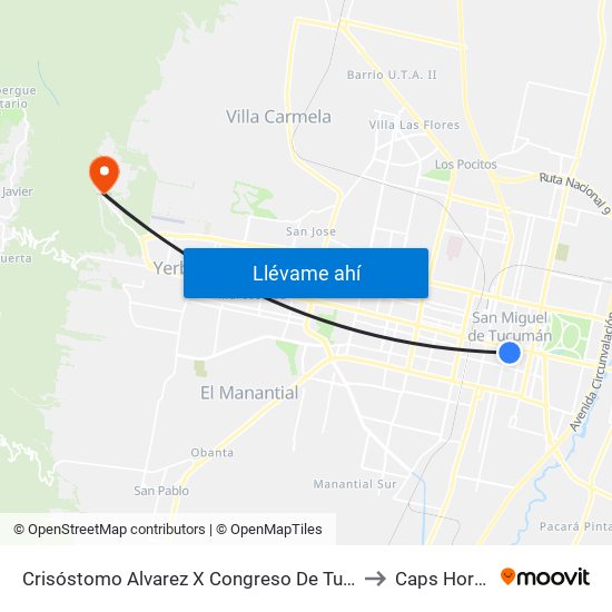 Crisóstomo Alvarez X Congreso De Tucumán (Casa Histórica) to Caps Horco Molle map