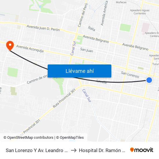 San Lorenzo Y Av. Leandro N. Alem to Hospital Dr. Ramón Carrillo map