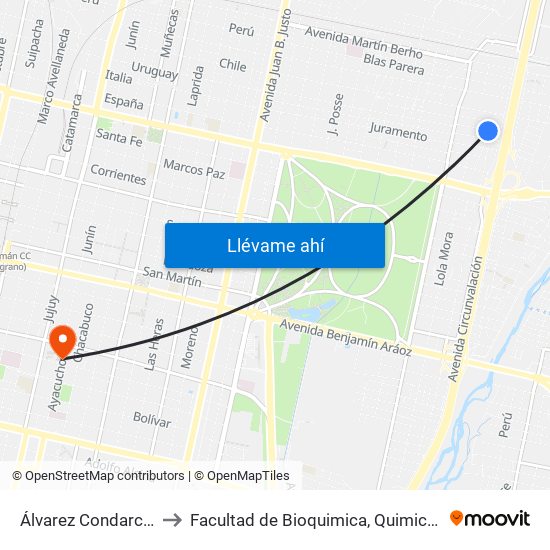 Álvarez Condarco 1119 to Facultad de Bioquimica, Quimica y Farmacia map