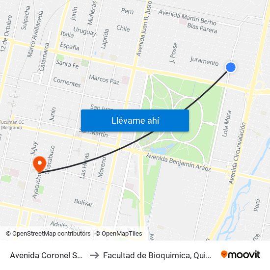 Avenida Coronel Suárez 1075 to Facultad de Bioquimica, Quimica y Farmacia map