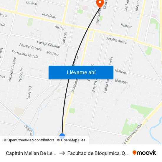 Capitán Melian De Leguizamo, 3205 to Facultad de Bioquimica, Quimica y Farmacia map