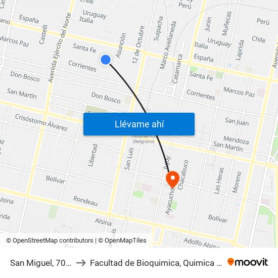 San Miguel, 701-799 to Facultad de Bioquimica, Quimica y Farmacia map