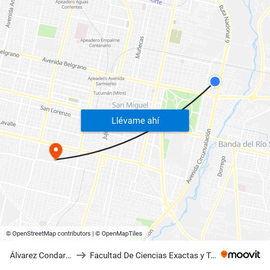 Álvarez Condarco 1119 to Facultad De Ciencias Exactas y Tecnología UNT map