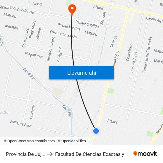 Provincia De Jujuy, 3550 to Facultad De Ciencias Exactas y Tecnología UNT map