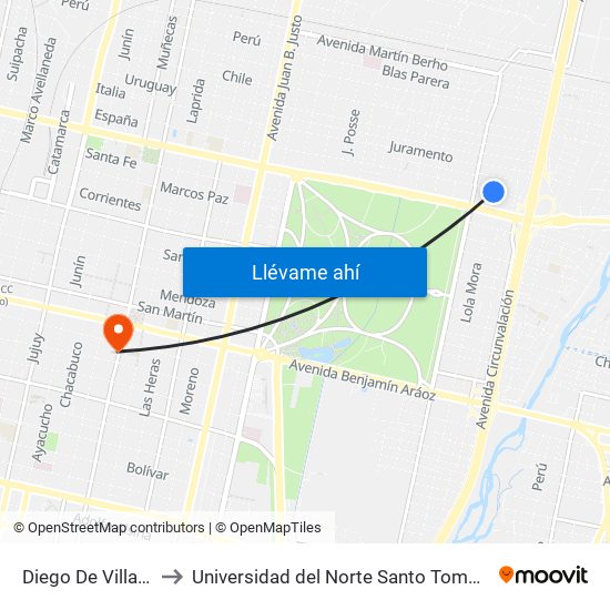 Diego De Villarroel 1177 to Universidad del Norte Santo Tomás de Aquino (UNSTA) map