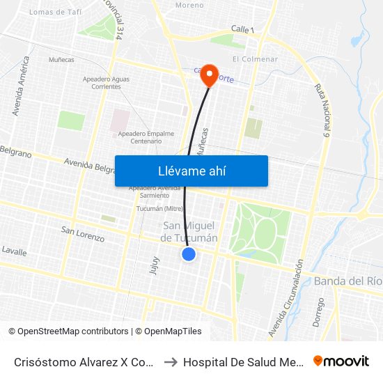 Crisóstomo Alvarez X Congreso De Tucumán (Casa Histórica) to Hospital De Salud Mental Nuestra Señora Del Carmen map