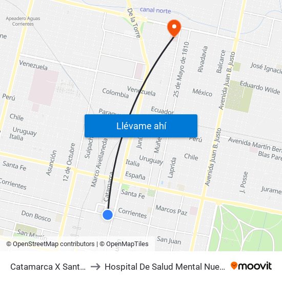 Catamarca X Santiago Del Estero to Hospital De Salud Mental Nuestra Señora Del Carmen map