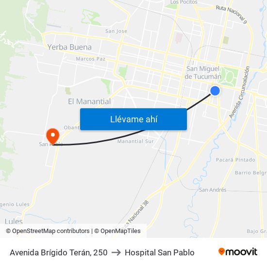 Avenida Brígido Terán, 250 to Hospital San Pablo map