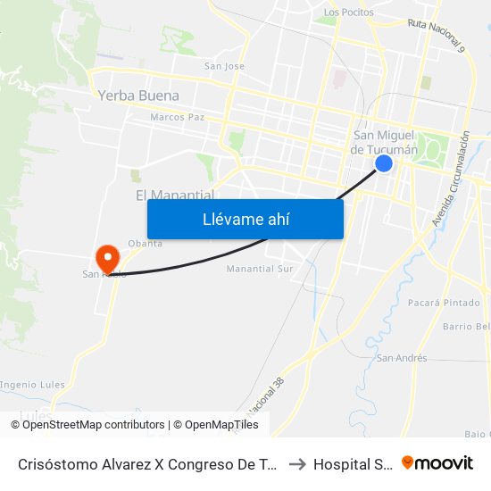 Crisóstomo Alvarez X Congreso De Tucumán (Casa Histórica) to Hospital San Pablo map