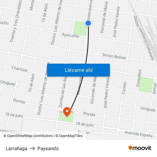 Larrañaga to Paysandú map