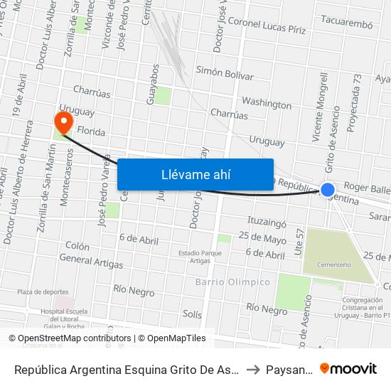 República Argentina Esquina Grito De Asencio to Paysandú map