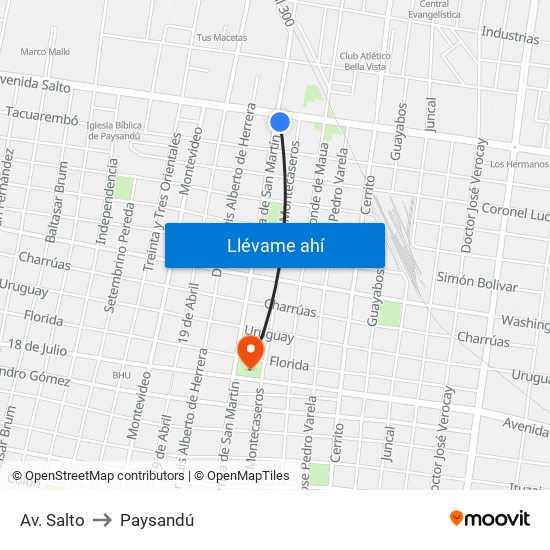 Av. Salto to Paysandú map