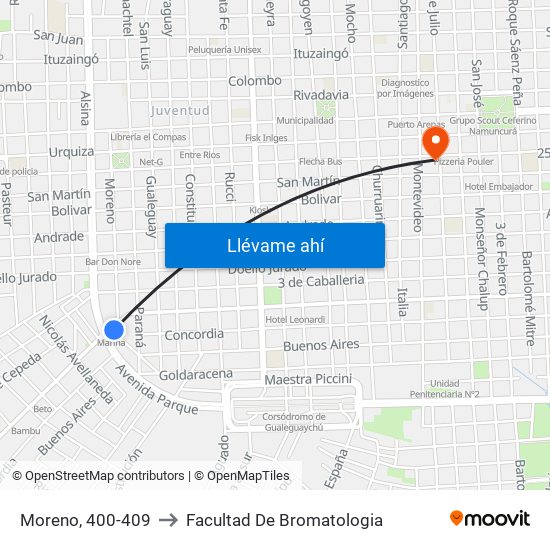 Moreno, 400-409 to Facultad De Bromatologia map