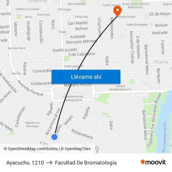 Ayacucho, 1210 to Facultad De Bromatologia map