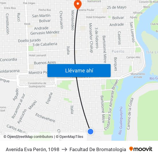 Avenida Eva Perón, 1098 to Facultad De Bromatologia map
