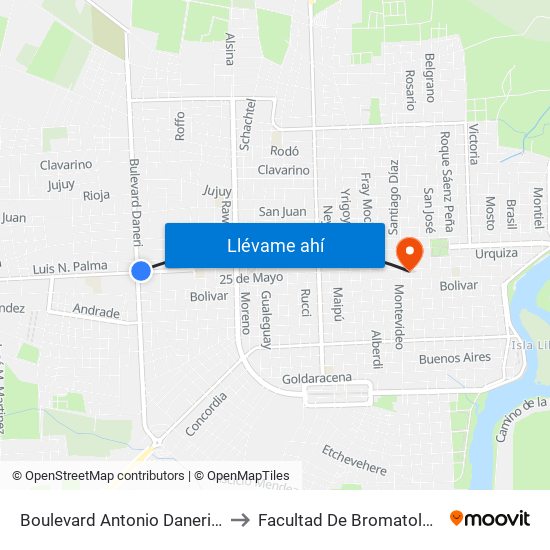 Boulevard Antonio Daneri, 25 to Facultad De Bromatologia map