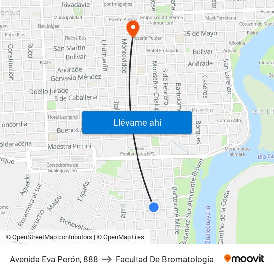 Avenida Eva Perón, 888 to Facultad De Bromatologia map