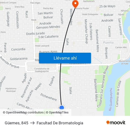 Güemes, 845 to Facultad De Bromatologia map