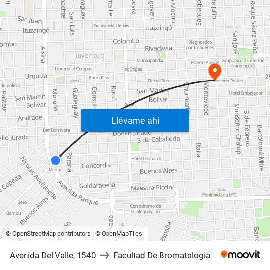 Avenida Del Valle, 1540 to Facultad De Bromatologia map
