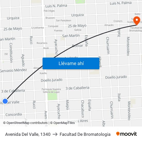 Avenida Del Valle, 1340 to Facultad De Bromatologia map