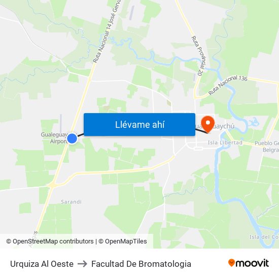 Urquiza Al Oeste to Facultad De Bromatologia map