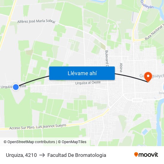 Urquiza, 4210 to Facultad De Bromatologia map
